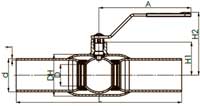 Рис.1. Схематическое изображение крана шарового стального под приварку стандартнопроходного DN 15-50