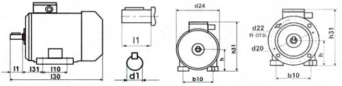 Рис.1. Габаритные и присоединительные размеры электродвигателей АДМ и АД 132S4
