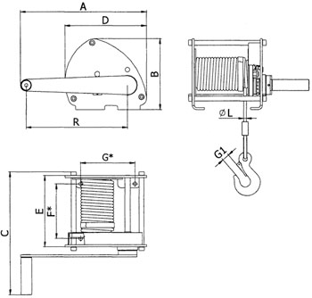 Рис.1. Схема лебедки тросовой LN 0,5 и LN 1,0