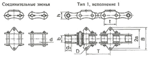 Рис.1. Схема цепей роликовых длиннозвенных ГОСТ 4267-78