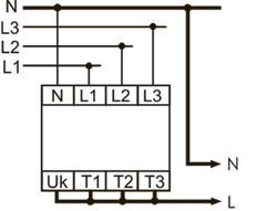 Рис.1. Схема непосредственного подключения переключателя фаз PF-441 без применения внешних реле