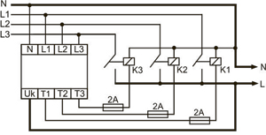 Рис.2. Схема непосредственного подключения переключателя фаз с применением внешних реле