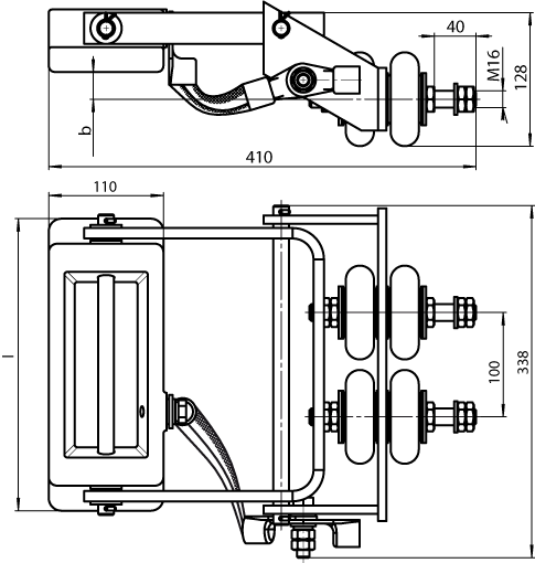 Рис.1. Схематическое изображение токоприемников ТКН-9А-У1, ТК-3В-МУ2