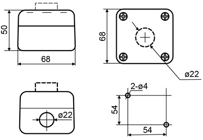 Рис.1. Схема габаритных размеров поста командоаппаратного XAL-B132Н29