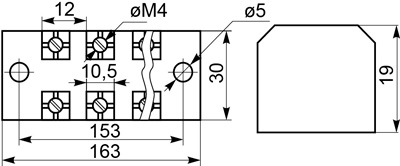 Рис.1. Схема габаритных размеров колодки TB3512