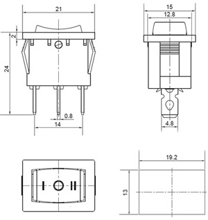 Рис.1. Схема габаритных размеров переключателя KCD1-2-103